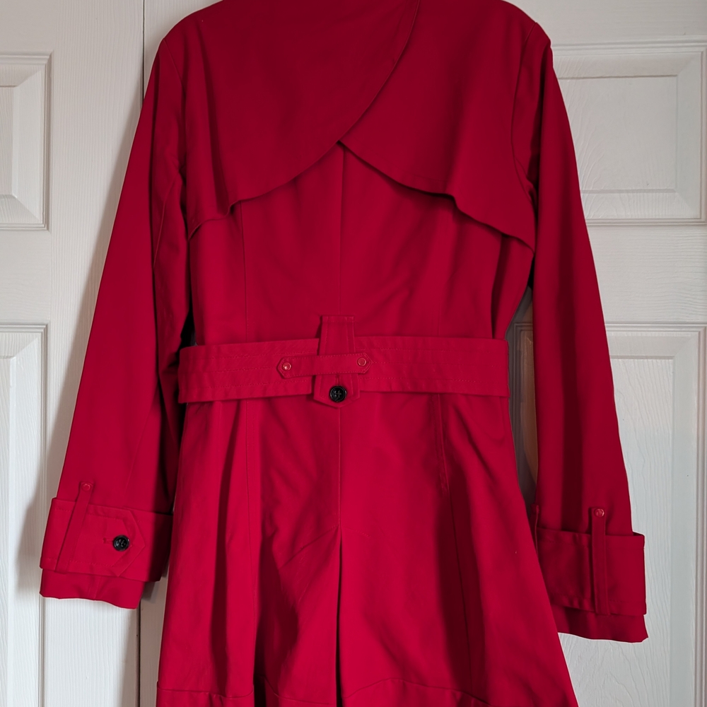 New York & Company Red Double-Breasted Trench Coat with Belt - Picture 2 of 4